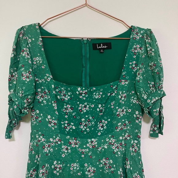 Lulu's  Camellia Curtsies Green Floral Print Skater Dress - Picture 5 of 6